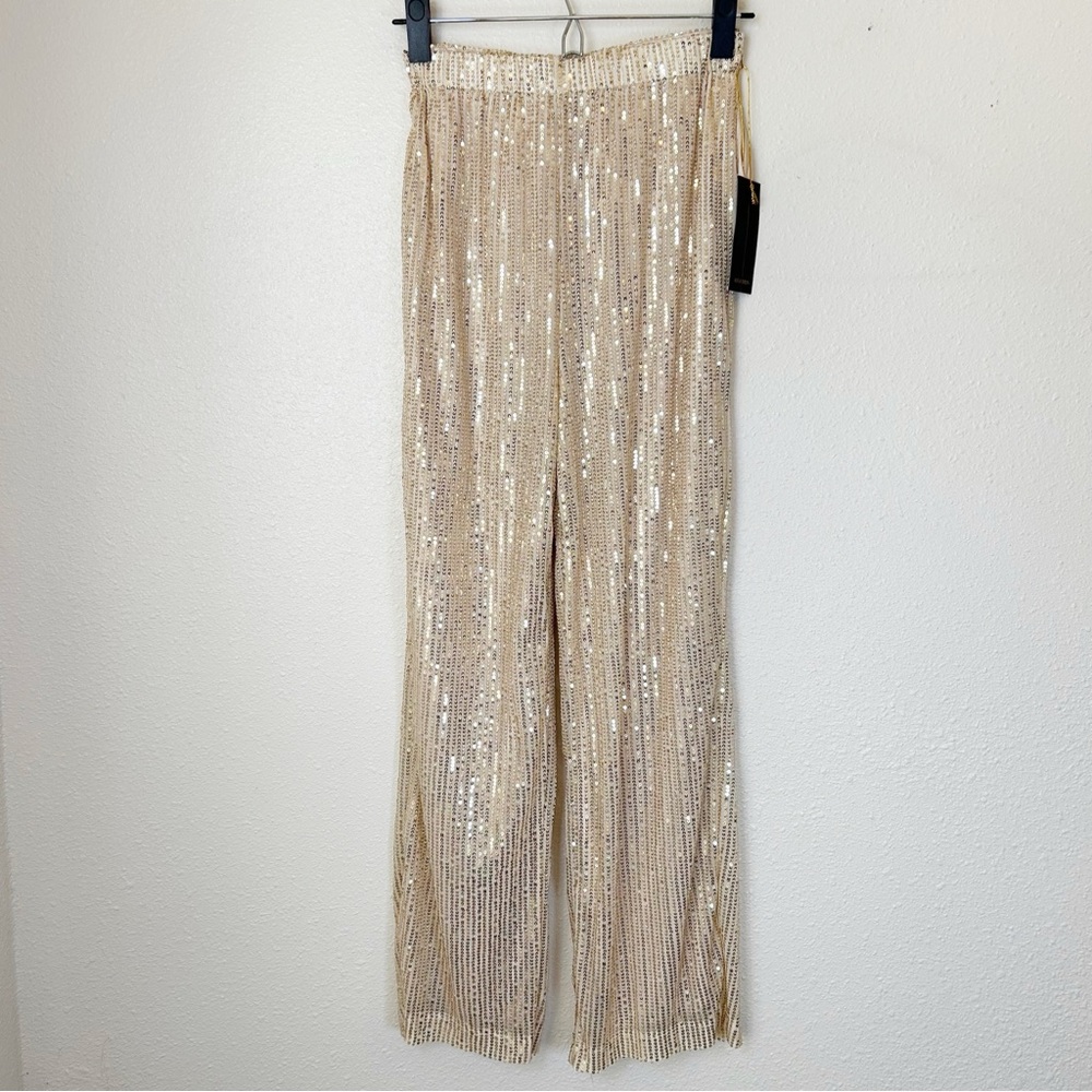 Anna Irion Champagne Gold Silky Sequin Pants S NWT Black Tie Event Pants Party